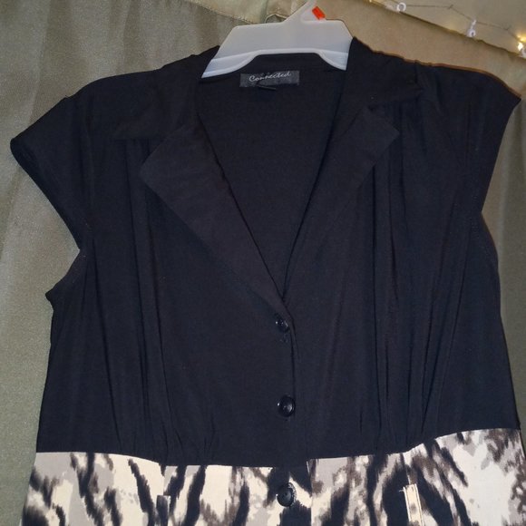 Office style, A Collared Button Top Dress with Animal print bottom. - Picture 2 of 7